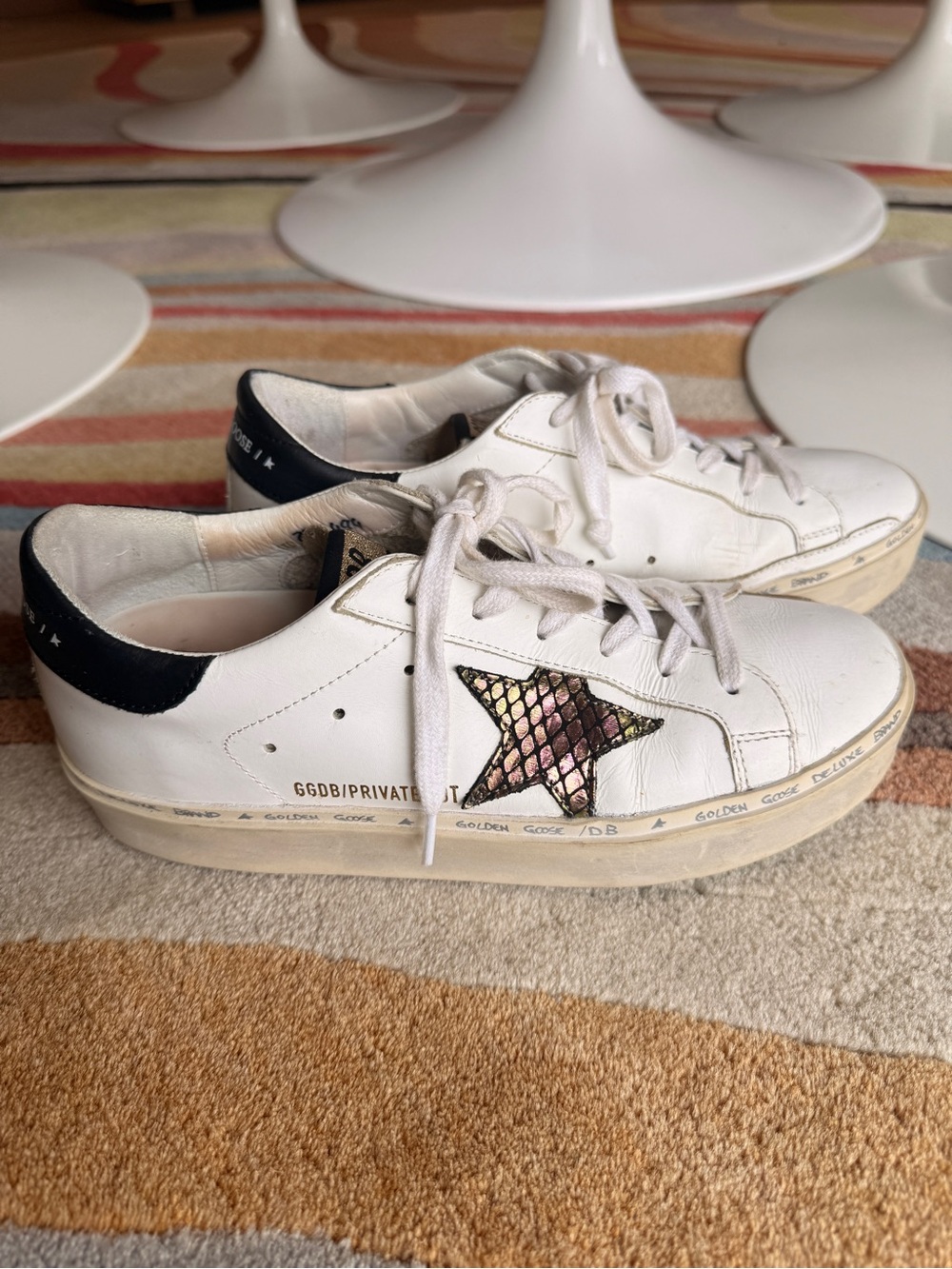 Women’s Golden Goose White Leather Sneakers with Iridescent Star